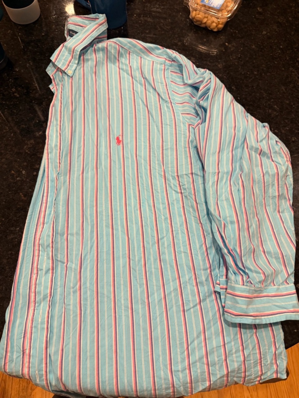 Ralph Lauren Polo Striped Button-Down Shirt - Light Blue with Pink